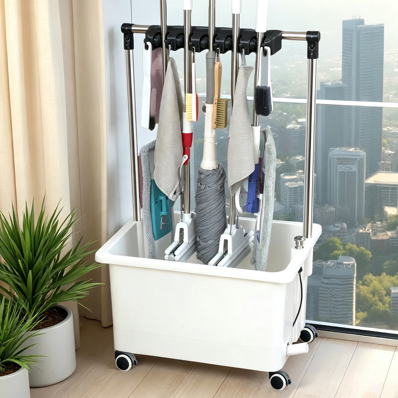 Imitation Ceramic Mobile Mop Sink Balcony High-Leg Bathroom Household Mop Sink Wash Basin White Mop Bucket