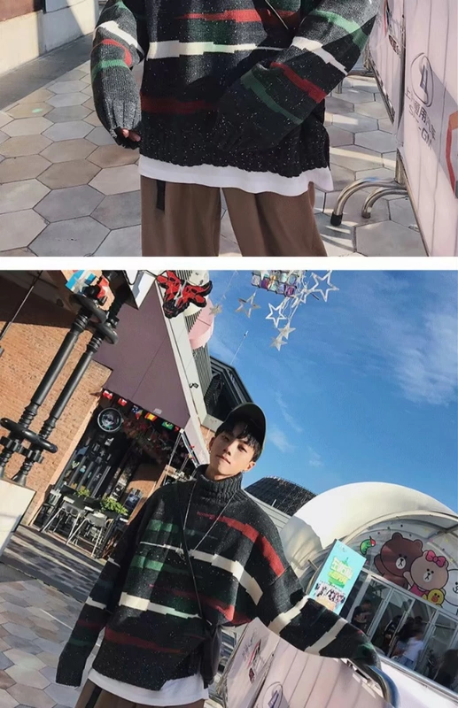 Mùa thu siêu lửa áo len cao cổ dày đôi sinh viên phong cách Harajuku Phiên bản Hàn Quốc của xu hướng áo len lỏng nam áo đôi đẹp