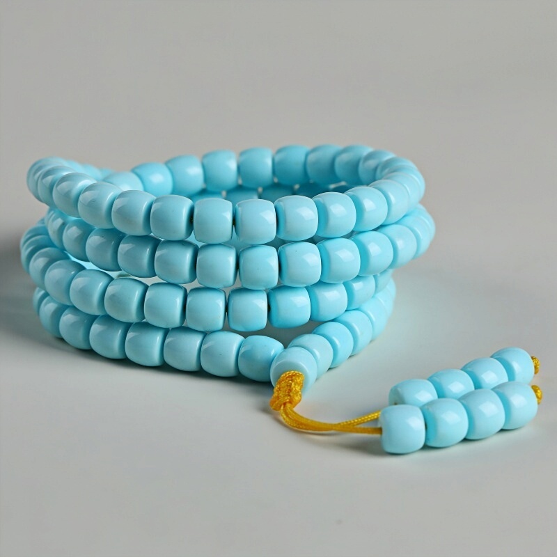 Natural Raw Blue Turquoise Bracelet with Old-Style Barrel Beads, 108 or 136 Beads, Turquoise Beads for Prayer Beads Natural Raw Blue Turquoise Bracelet with Old-Style Barrel Beads, 108 or 136 Beads, Turquoise Beads for Prayer Beads