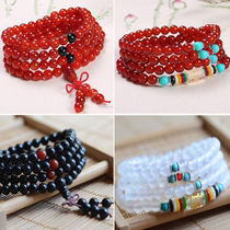 Natural black red and white agate six-character mantra Xinjiang Golden Jade around 4 circles 108 beads beads bracelets for men and women