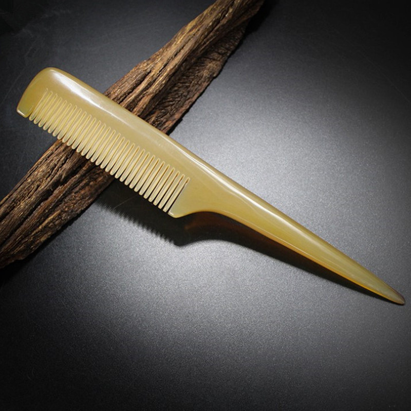 Boutique natural white yak horn comb fine-toothed tip-tail comb hair comb hair stylist makeup styling long-tail comb