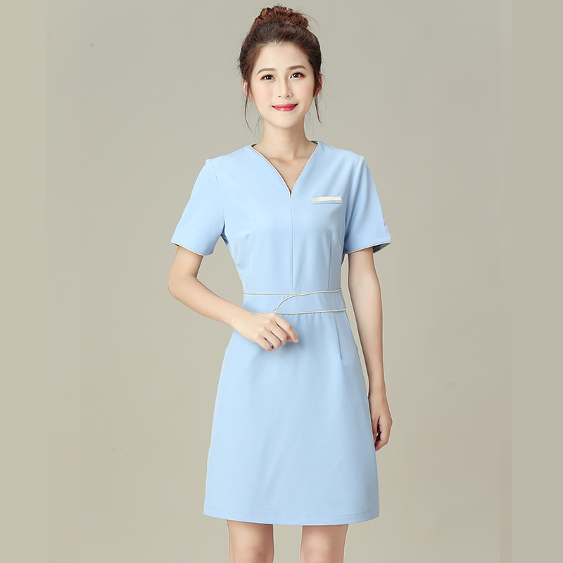 Làm đẹp workclothes mùa hè 2019 mới hút đàn hồi mỏng của phụ nữ mồ hôi thở sức khỏe nhà váy quần áo kỹ thuật viên