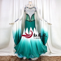 Red Phoenix Gradient Color Morden Dance Competition Dress Professional Custom National Standard Ballroom Dancing Out of the Giant Pendulum Skirt BR885