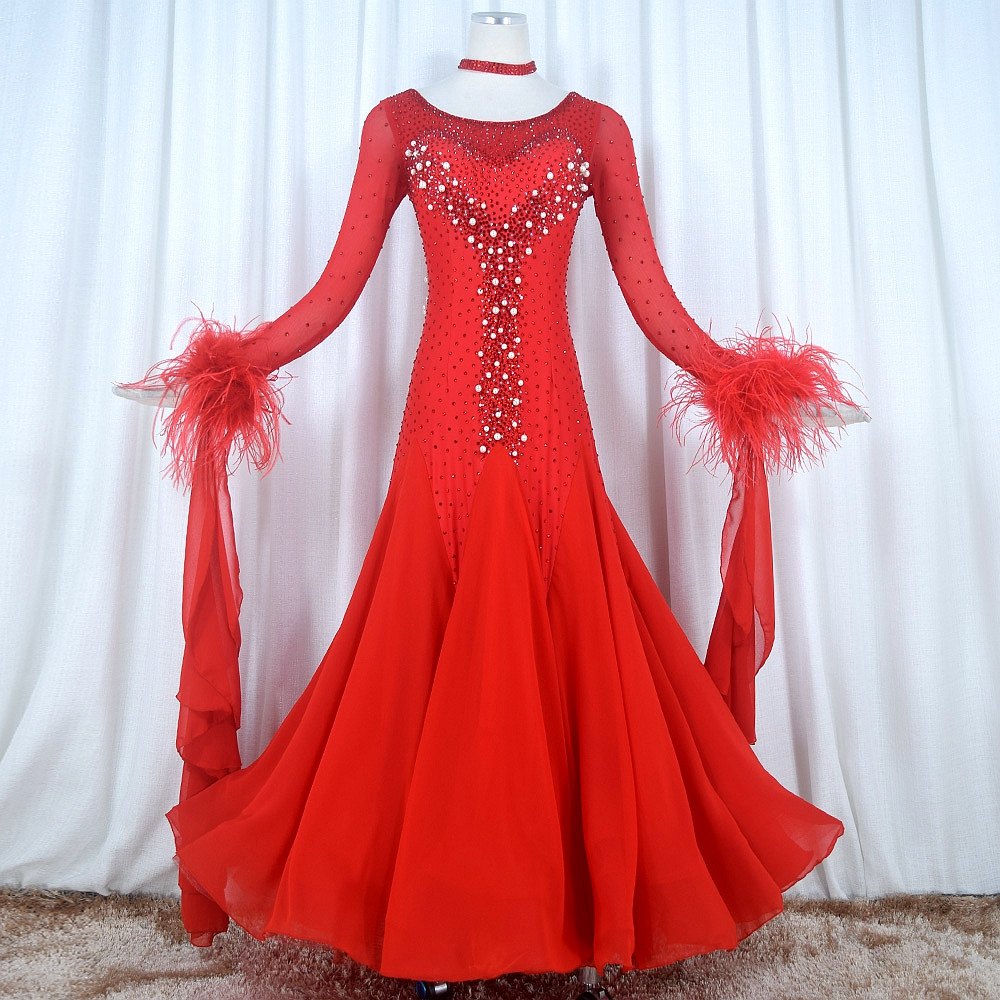 Red Phoenix New Morden Dance Dress Rehearsal Dress Waltz Tango Dance Dress Grand Pendulum Professional Custom 1024