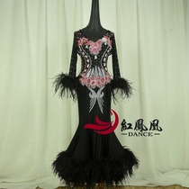 Red Phoenix Custom Ostrich Wool morden dance dress competition dress rehearsal stage Dress Rehearsal for National Dress Ballroom Dress BR716