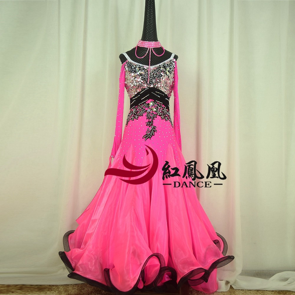 Red Phoenix Set To Make Beautiful Morden Dance Dress Competition Dress Performance National Standard Stage Play Out of the Grand Pendulum Skirt BR164