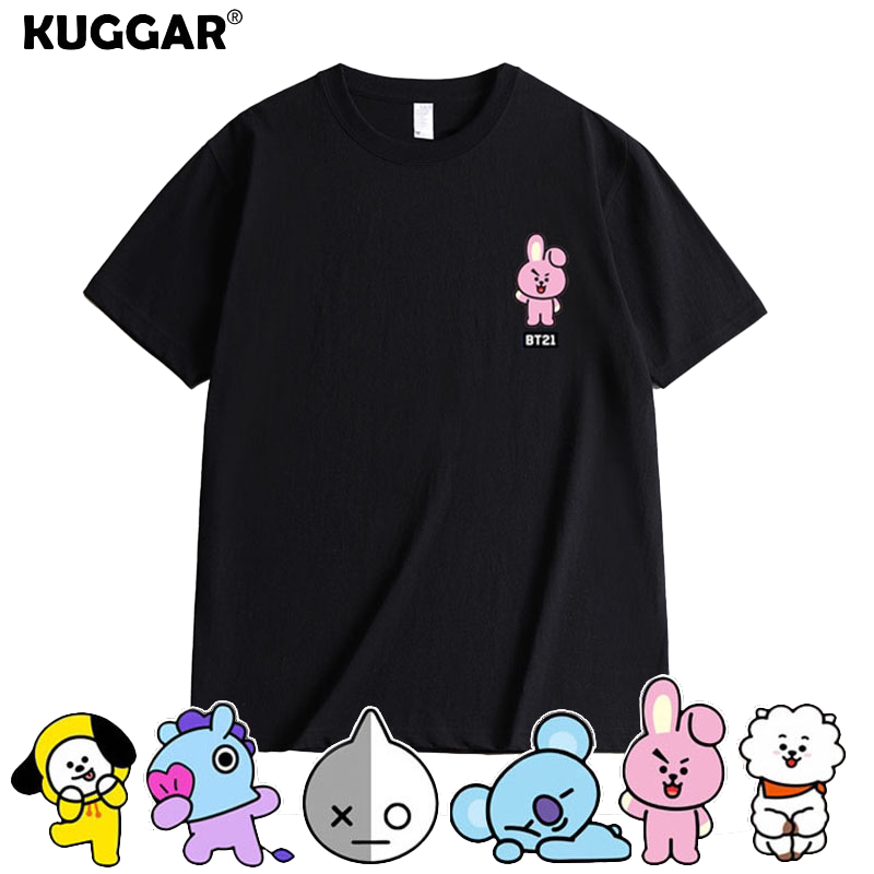Bts X Bt21 Collaboration T-Shirt Cartoon Summer Short Sleeve Couple Clothes Campus Youth