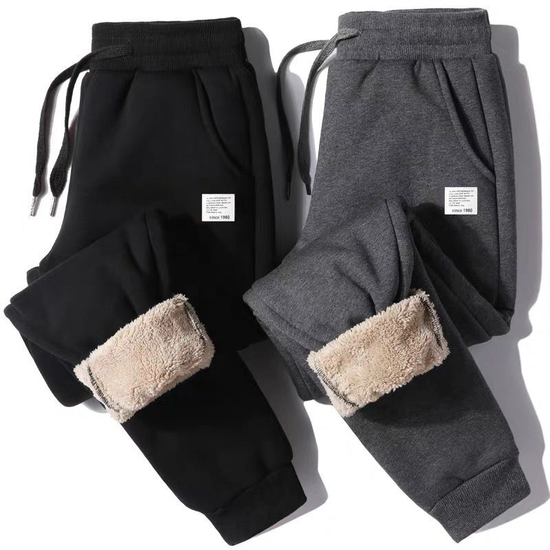 Men's Fleece-Lined Pants for Winter, Thickened with Lamb Wool, Warm Pure Cotton Sweatpants, Loose Jogger Pants, Casual Long Pants for Men