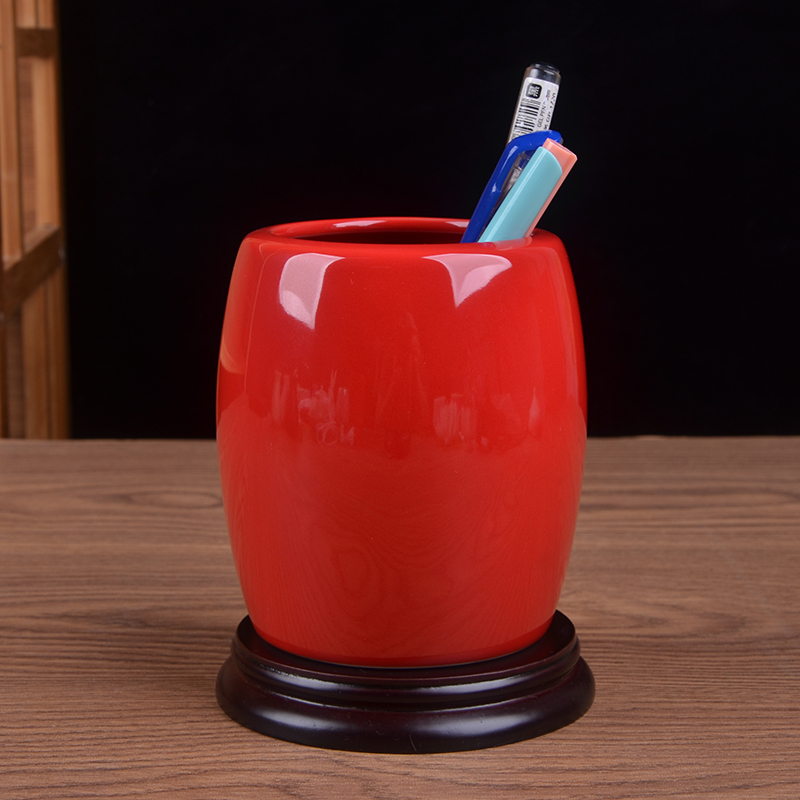 Dehua Ceramic Chinese-Style Pen Holder Red Vintage Office Stationery Study Supplies Desktop Storage Ornaments Home Decoration Dehua Ceramic Chinese-Style Pen Holder Red Vintage Office Stationery Study Supplies Desktop Storage Ornaments Home Decoration