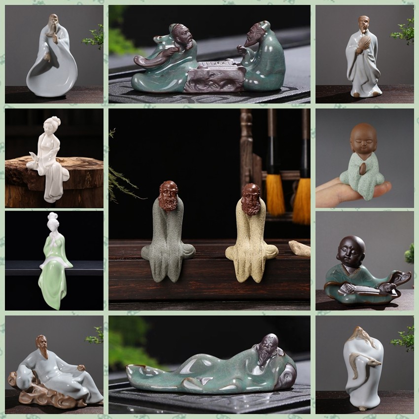 Bonsai fish tank accessories and decorations Ruyao Geyao Ceramic character ornaments Shiwan Doll Dharma little Monk Lady