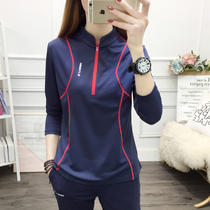 Spring and summer quick-drying clothes Womens tide outdoor mountaineering hiking Long sleeve stand-up collar sports T-shirt breathable large size running quick-drying