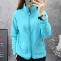 Fleece clothing womens autumn and winter thickened outdoor mountaineering hiking warm double-sided velvet stand-up collar cardigan fleece sportswear men