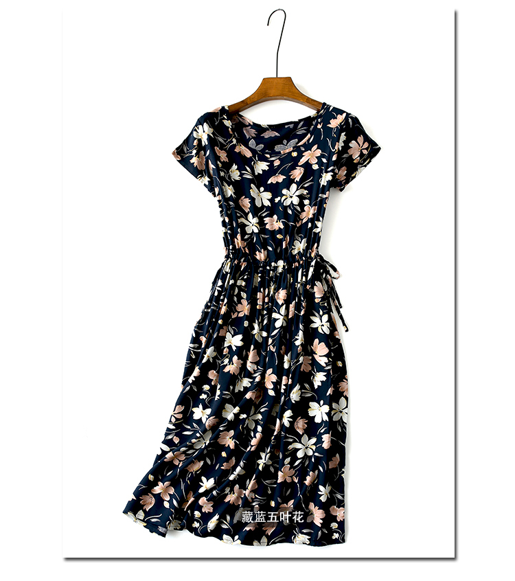 Váy cotton mùa hè 2018 nữ lụa lụa hoa swing váy ren eo cotton chần tay áo midi váy đầm nhún eo che bụng