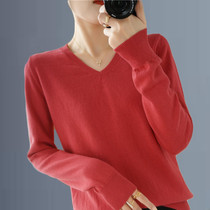 Pure cotton sweater womens V-neck all-match pullover sweater 2022 new autumn and winter long-sleeved bottoming shirt