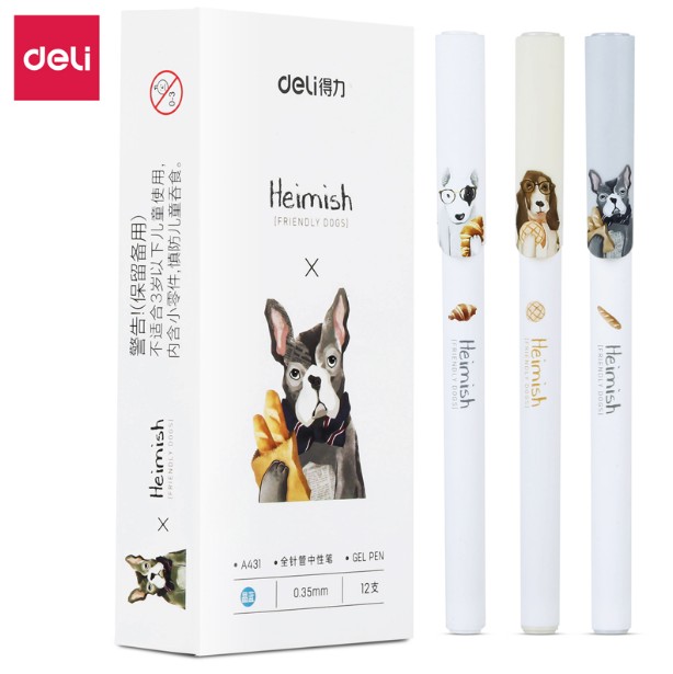 Able A431 Middle Sex Pen 0 35mm 35mm Black Full-Tube Pen Students Writing Water-based Pen Cute puppies 12
