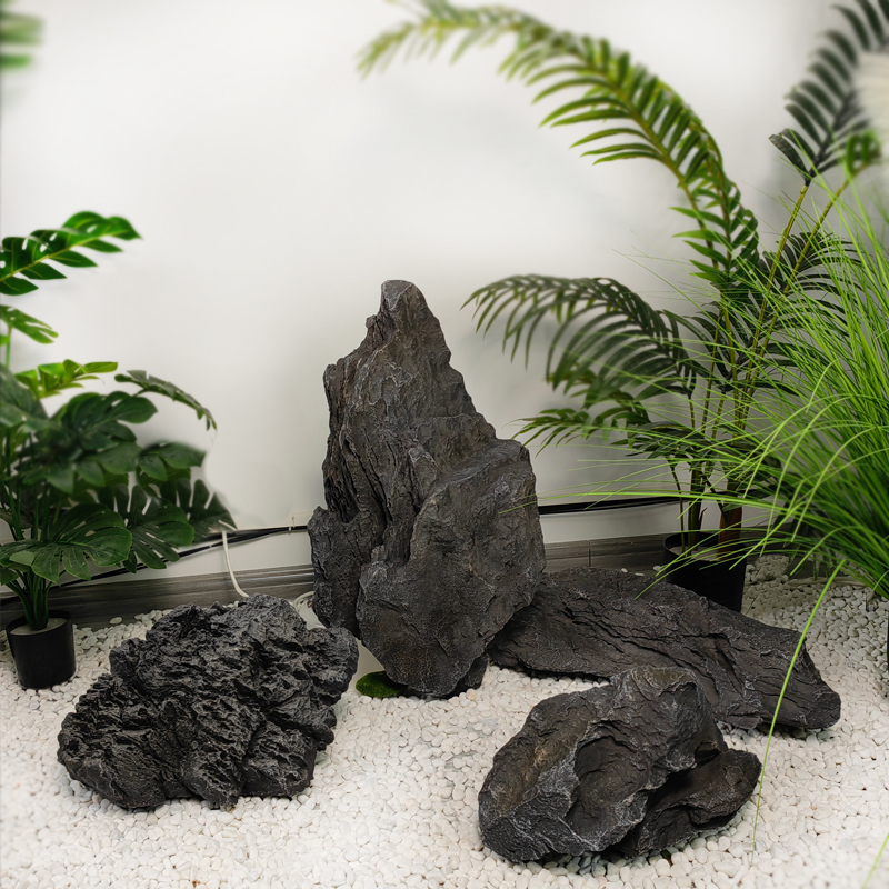 Outdoor Fiberglass Rockery Stone Decorative Ornaments, Simulated Strange Stones, Black Mountain Stone Landscaping, Garden Villa Courtyard Decoration