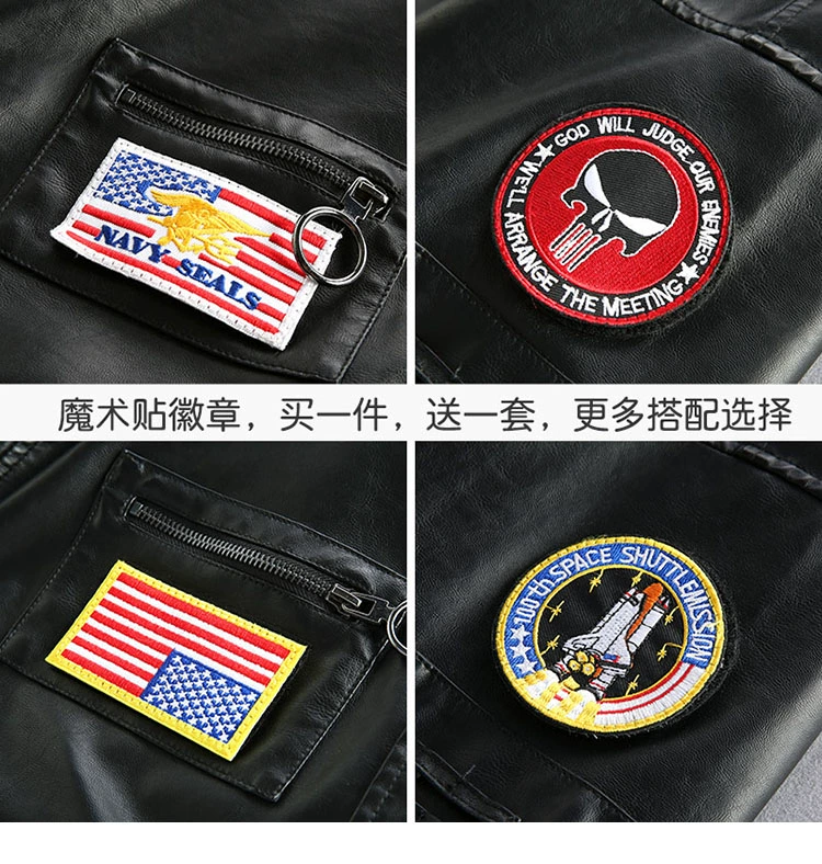 Áo khoác da phi công Pilot G1 của nam giới Vintage Velcro Badge Trend Loose Motorcycle Suit Leather Jacket