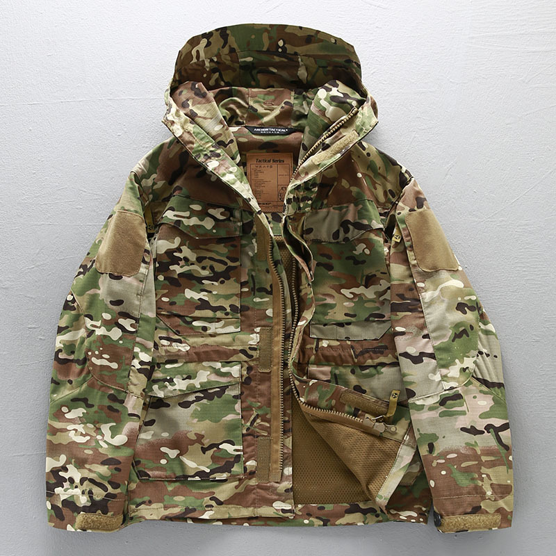 American Style M65 Windbreaker Men's Tactical Hooded Camouflage Work Jacket Outdoor Waterproof Mid-Length Coat Military Enthusiast Jacket
