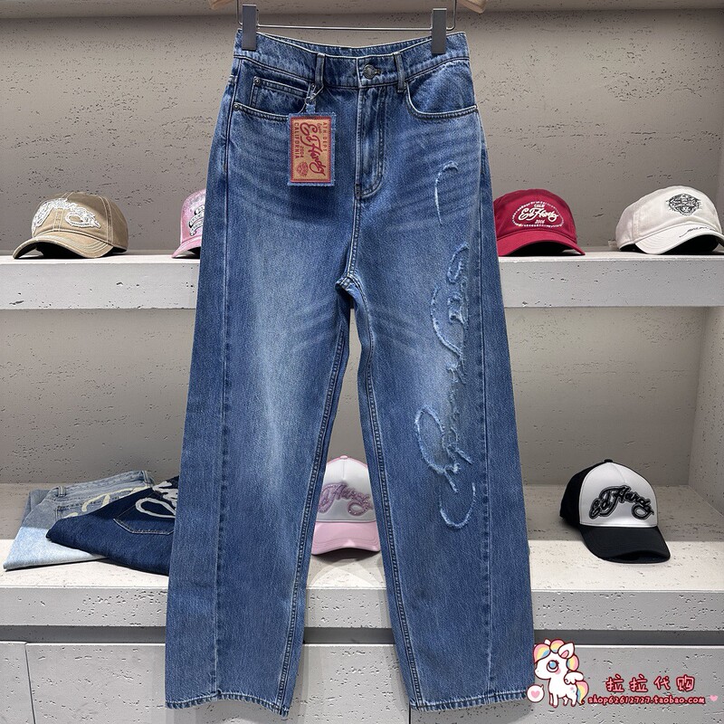 Ed Hardy Trendy Brand Counter Genuine Product 2025 Autumn Women's Casual Denim Pants E1Rcw318