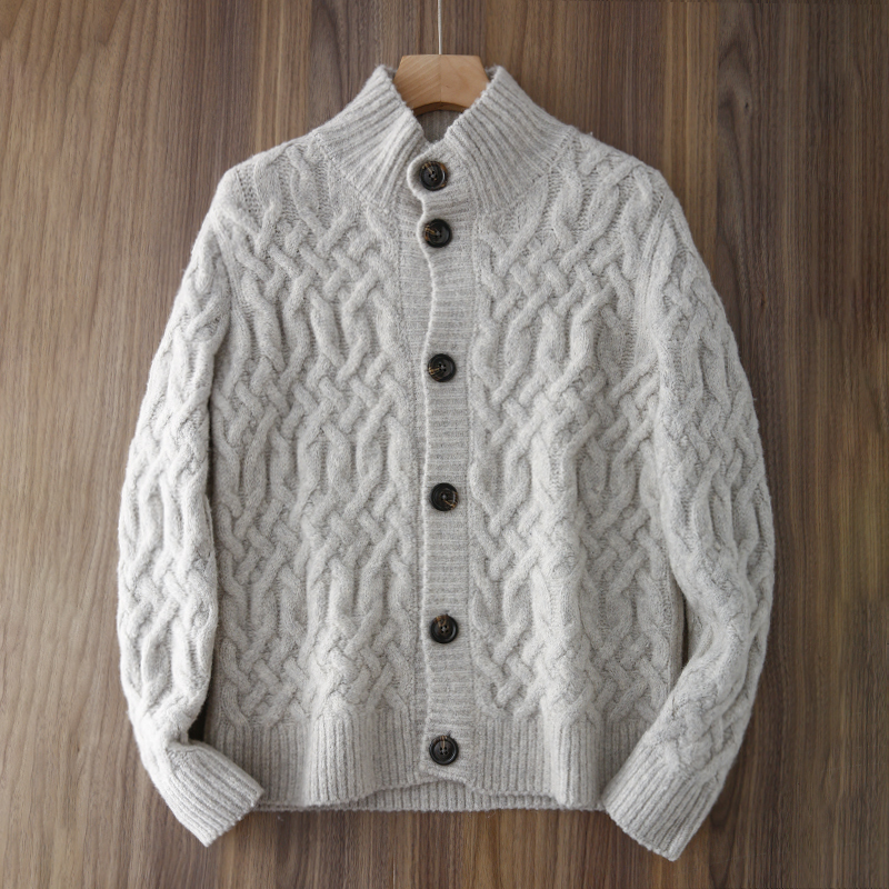 Italian Classy Merino Wool Yak Velvet Autumn and Winter Men's Twisted Stand Collar Thickeneded Warm Knitted Cardigan Sweater Italian Classy Merino Wool Yak Velvet Autumn and Winter Men's Twisted Stand Collar Thickeneded Warm Knitted Cardigan Sweater