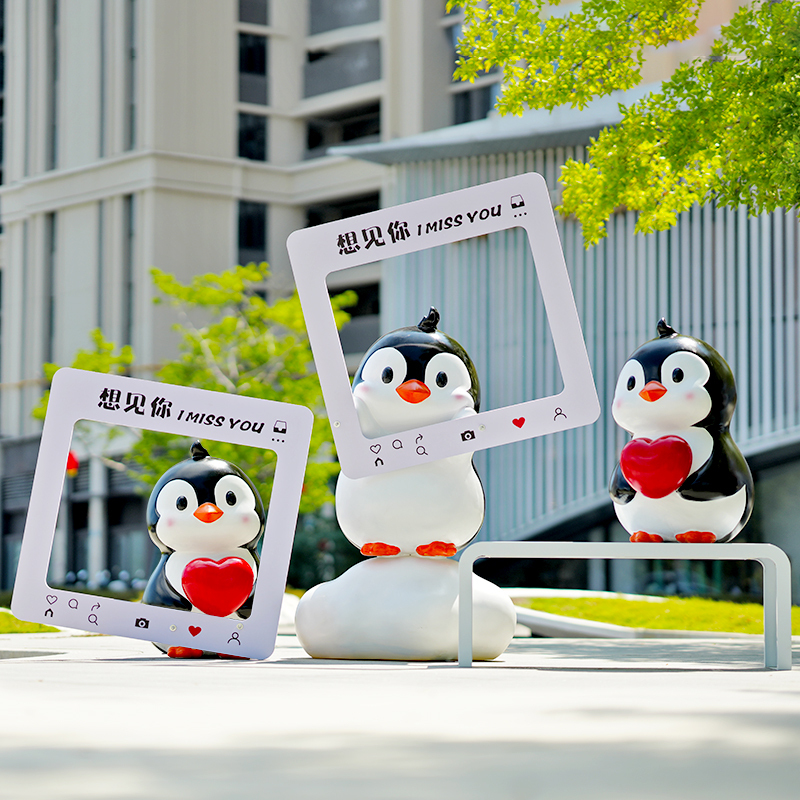 Trendy Photo Frame Cartoon Cloud Penguin Sculpture Kindergarten Forest Area Lawn Landscape Shopping Mall Decorative Ornaments