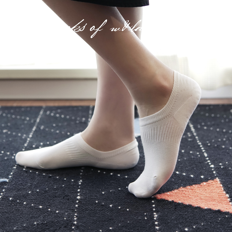 Women's Low-Cut Boat Socks, Pure Cotton, Thin Summer Style, Non-Slip, White, No-Show Socks, Invisible Socks, Solid Color, Anti-Slip Ankle Socks