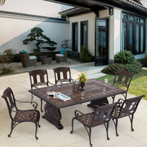 Outdoor cast aluminum table and chair bronze round chair rectangular dining table courtyard villa metal set outside nine sets of table and chair