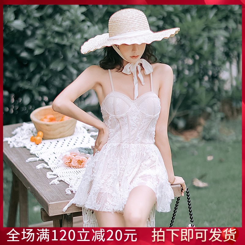 2021 models of white female swimwear cover slim and conservative even body bikini lace steel trust small chest spa swimsuit