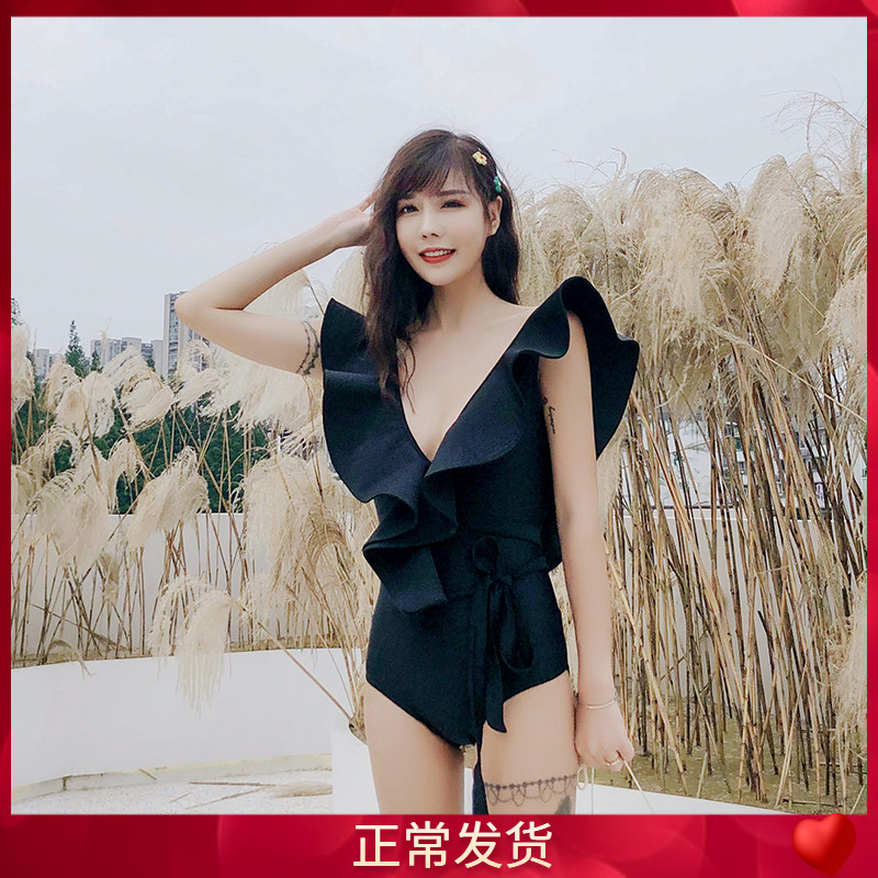 Thai Dew Back Sexy swimsuit women's conservative Belly Button Slim Comeback Online Red Lotus Leaf Side Spa Holiday Swimsuit