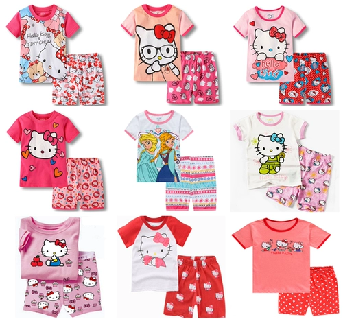 (Трансграничная торговля), hello kitty, летняя мультяшная детская пижама, комплект, короткий рукав