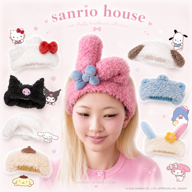Pre-Order Sanrio House Limited Edition 2026 Sanrio 3D Plush Hairband Face Wash Headband for Women