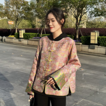 (Yuzi) The fabric has arrived. Qian Xiaoping weaves gold colored Lin Baoxianghua new Chinese style Song brocade handmade jacket