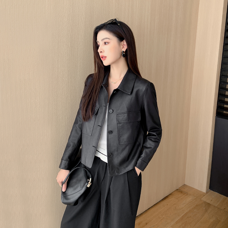 Haining New Spring and Autumn Trendy Casual Soft Sheepskin Leather Jacket Genuine Leather Short Coat for Women