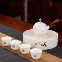 Tangyue kiln Bingxin jade pot kung fu tea set tea cup set household sheep Jade white porcelain side Jade dry bubble plate