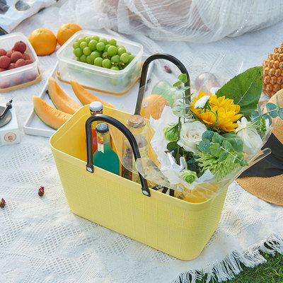 日式环保手提编织篮野餐篮大号买菜篮塑料菜篮子购物篮园艺工具筐