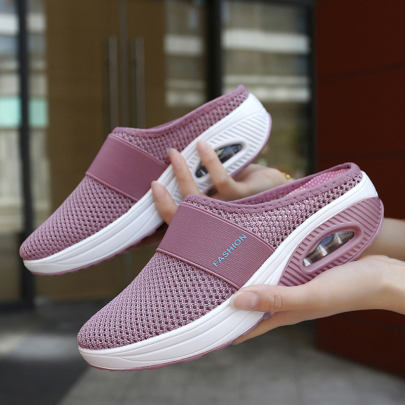 Air Cushion Slippers, Summer Rocking Sole Half-Slippers, Closed-Toe Sports Slippers, Elderly Summer Outdoor Slippers, Mom's Clogs