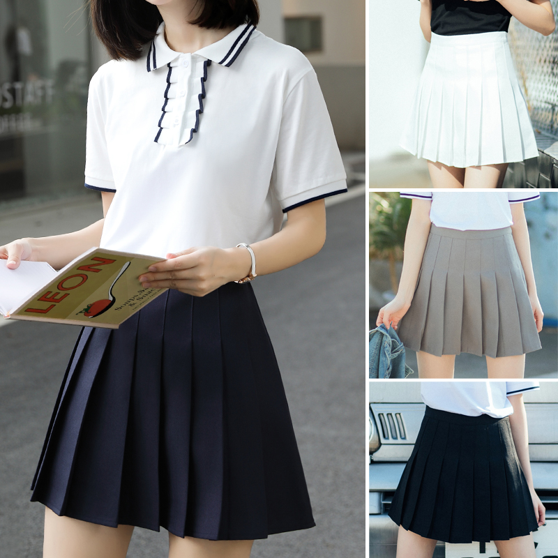 College style pleated skirt women's summer thin high-waisted skirt small lengthened a-line short skirt anti-glare tennis skirt