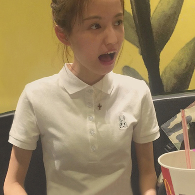 Summer short sleeves Body Turtlenecks White Polo Shirts Women's Clothes Workwear Custom T-shirt Student Short with a collar jacket