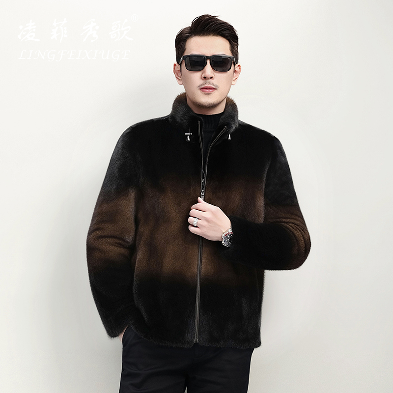 Mink Fur Men's Lapel Velvet Short Fur Genuine Mink Coat American Mink Whole Mink Haining Real Mink Jacket