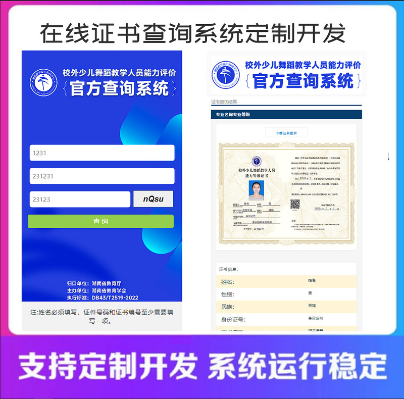 Certificate Query System, Training Certificate and Performance Management System, Certification System, and Other System-Specific Development