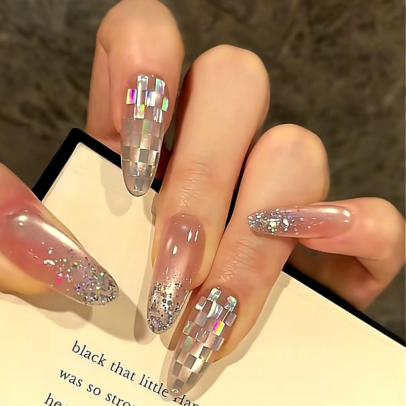 Nail Art Rectangular Silver Laser Glitter Super Shiny Cyberpunk Warm Elf Aurora Dazzling Brightening Wearable Nails