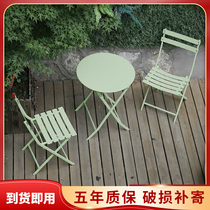 Iron Art Casual Folding Outdoor Table And Chairs Combined Balcony Round Table Dining Chair Milk Tea Shop Courtyard Modern Brief about three sets