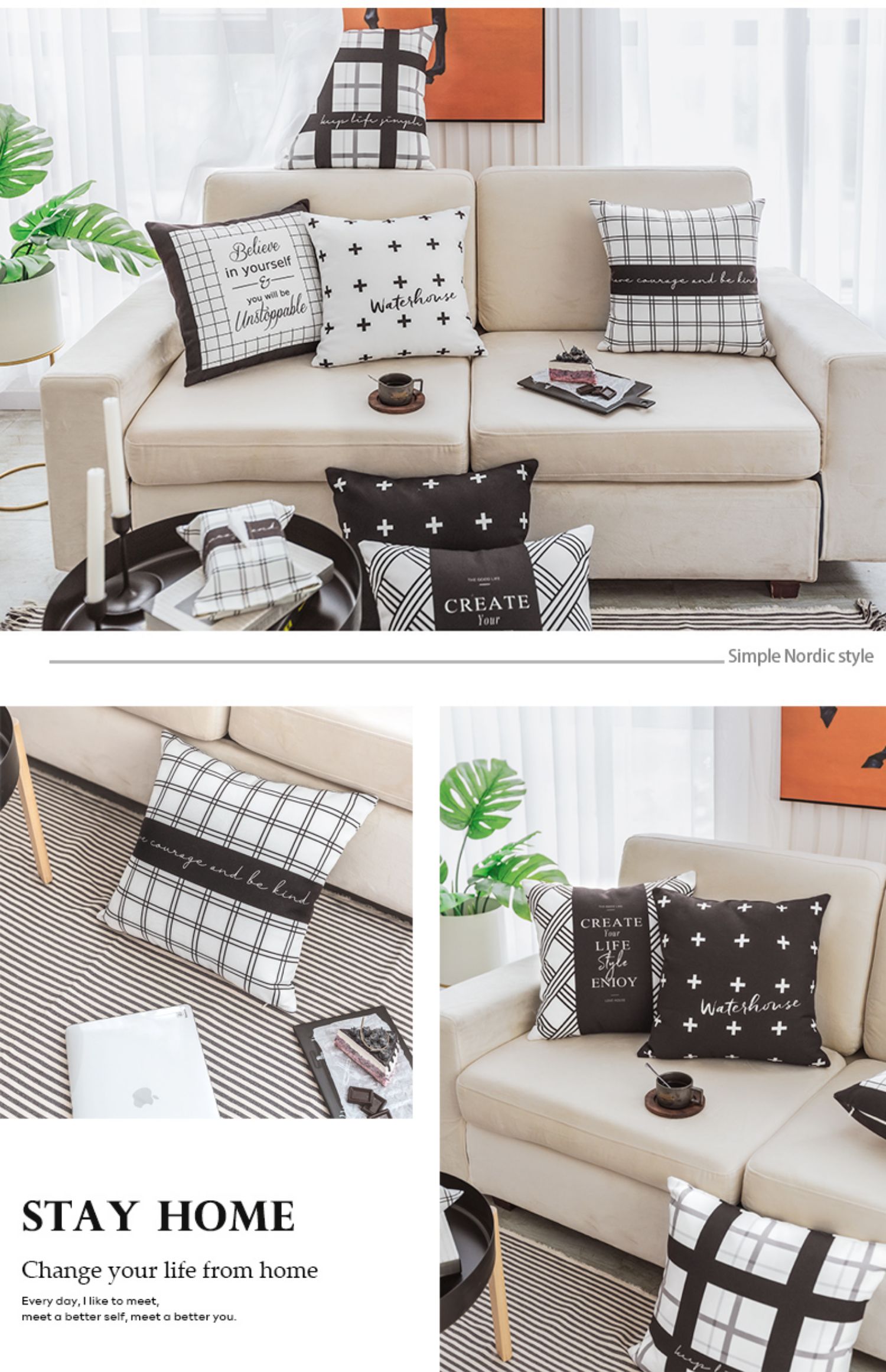 Ins kẻ sọc đen trắng hai mặt gối đệm sofa phòng khách gối sofa đệm gối bông vải lanh gối sofa - Trở lại đệm / Bolsters gối và chăn 2 trong 1