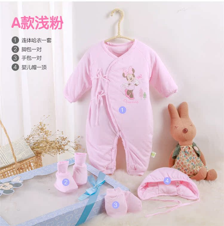 Disney babyiesies quần áo sơ sinh mùa thu và mùa đông 0-3 tháng áo choàng cotton cho bé sơ sinh hộp quà trăng tròn mua đồ cho trẻ sơ sinh