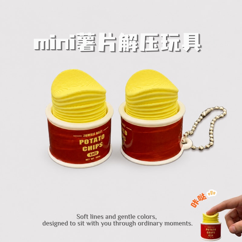 Cute Potato Chip Stress Relief Bucket Clicker Toy Ornament Keychain Fidget Button