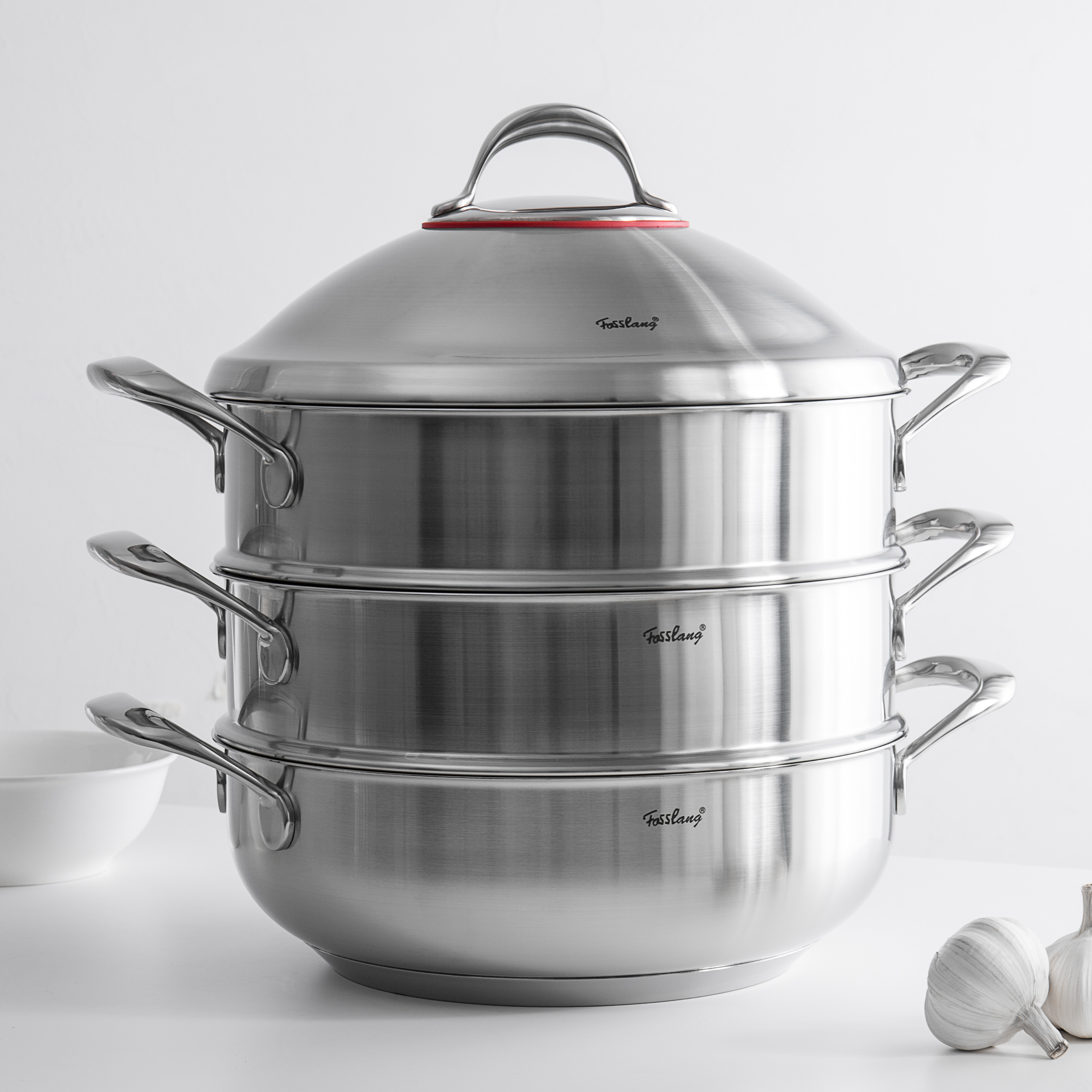 Filisee steamed pan imported 304 stainless steel steamer Home Three layers steamed buns Home Large-capacity pot 30cm
