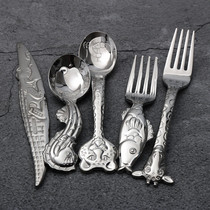 Small animal 304 stainless steel baby spoon children eat spoon eat noodles fork student gift cartoon training spoon