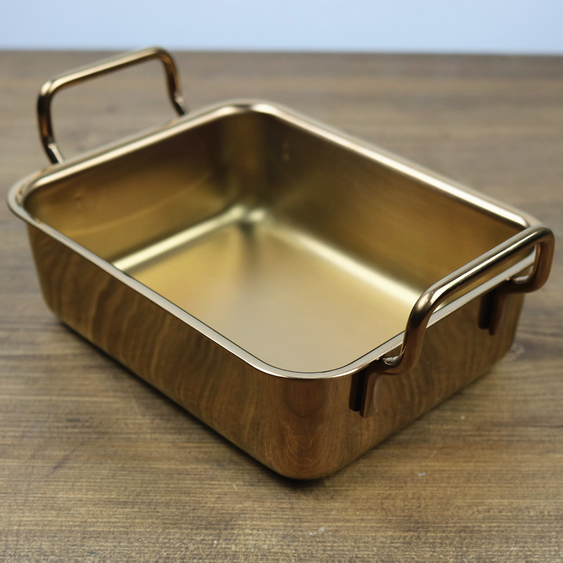 Small octopus stainless steel 304 square plate rectangular tray dumpling plate meal fried rice plate plate plate with handle