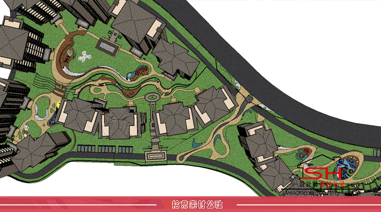 sketchup高层洋房住宅居住小区中庭轴线景观儿童活动区设计SU模型 第39张