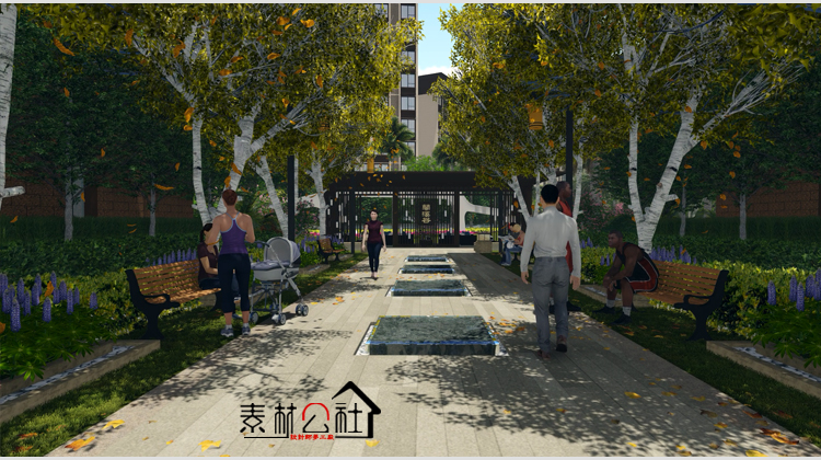 sketchup高层洋房住宅居住小区中庭轴线景观儿童活动区设计SU模型 第27张